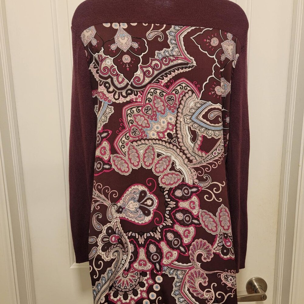 Chico's Sweet Shiraz Paisley Flyaway Cardigan Sweater Size 1 M